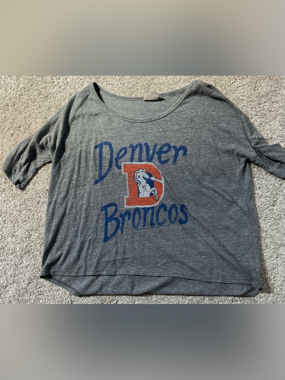 Junk Food Clothing Gray Denver Broncos Short Sleeve Tee with Orange & Blue Logo